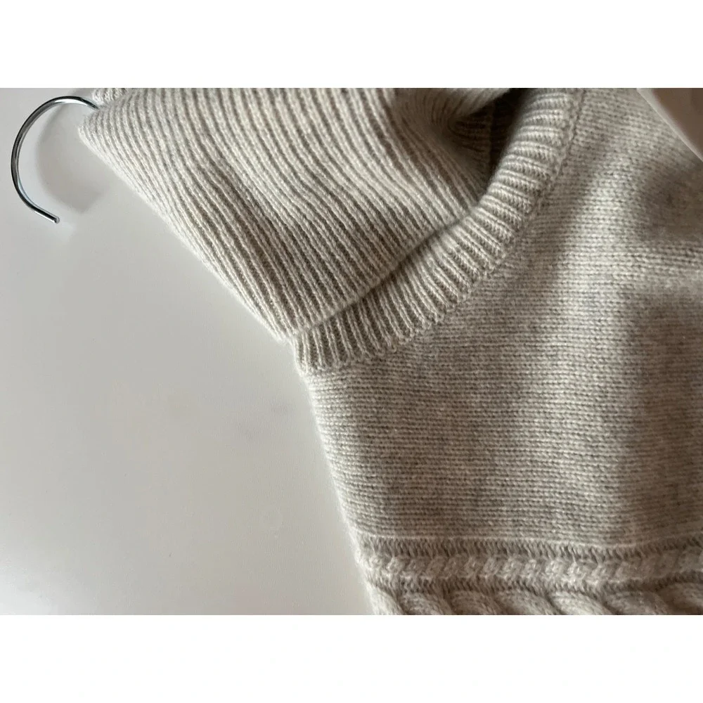 Oats Cashmere by Debra Hayburn Women's Cream Cable Knit Turtleneck Sweater M New